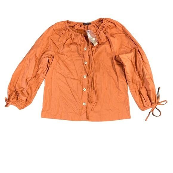 J Crew Tie Sleeve Button Front Cotton Poplin Top Size XS - Picture 1 of 7